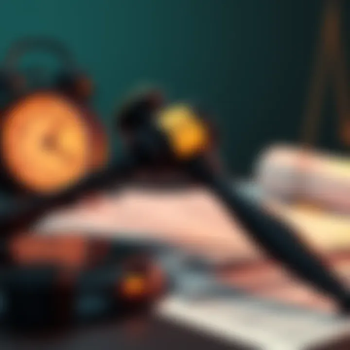 A gavel rests on a pile of legal documents and a clock showing time passing, symbolizing delays in the justice system.