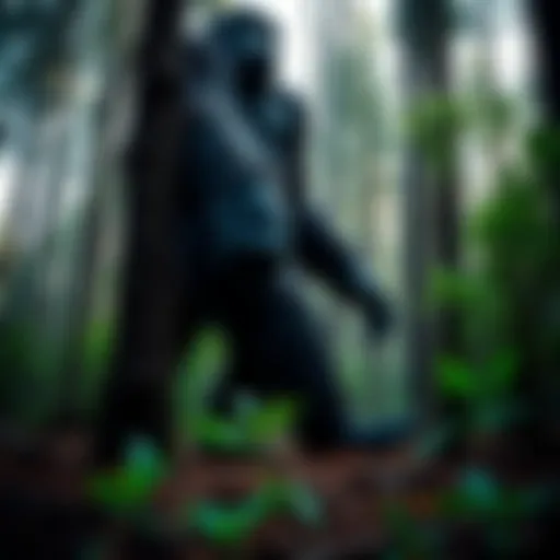 A juvenile Bigfoot captured on trail cam, showing unusual movement among trees with a distinct vocalization sound nearby.