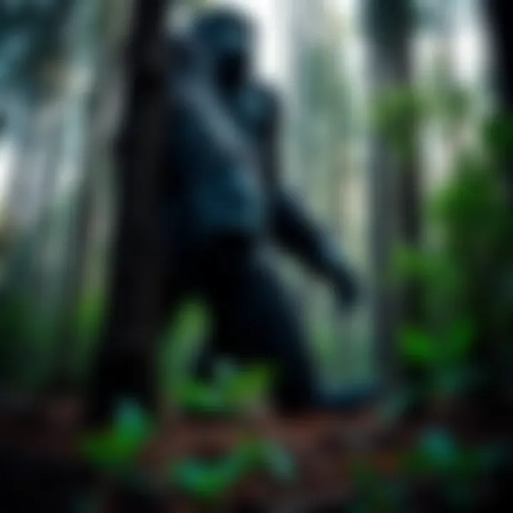 A juvenile Bigfoot captured on trail cam, showing unusual movement among trees with a distinct vocalization sound nearby.