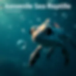 A possible juvenile sea reptile with an elongated head and large forward-facing eyes is seen in deep water, exhibiting bubble-blowing behavior.