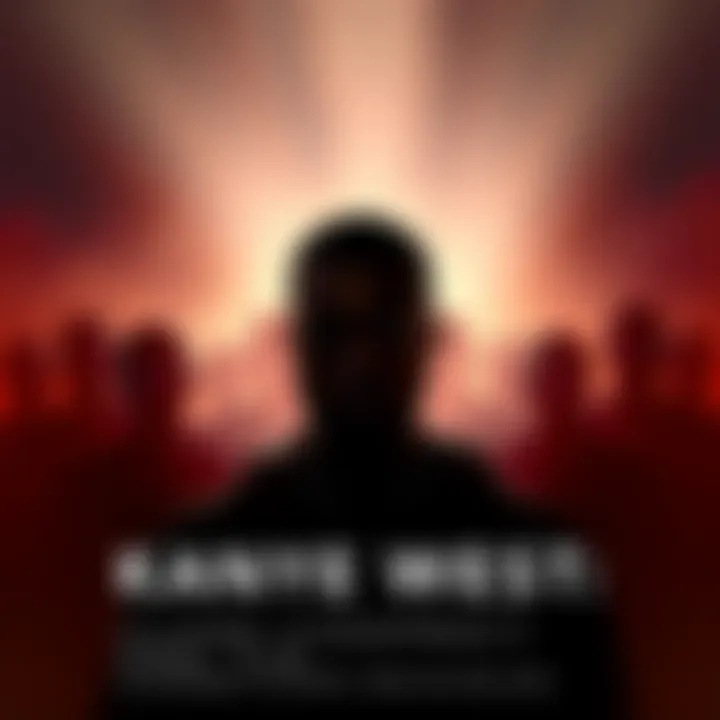 A silhouette of Kanye West with shadowy figures in the background, symbolizing conspiracy and hidden agendas