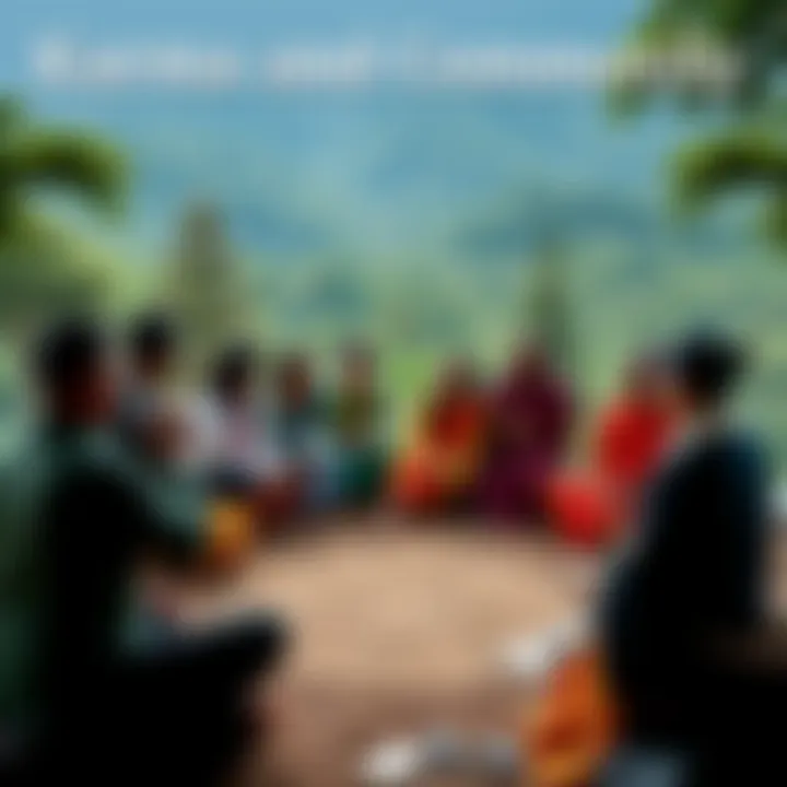 A group of diverse people sitting in a circle, discussing spiritual topics with a serene backdrop of nature.