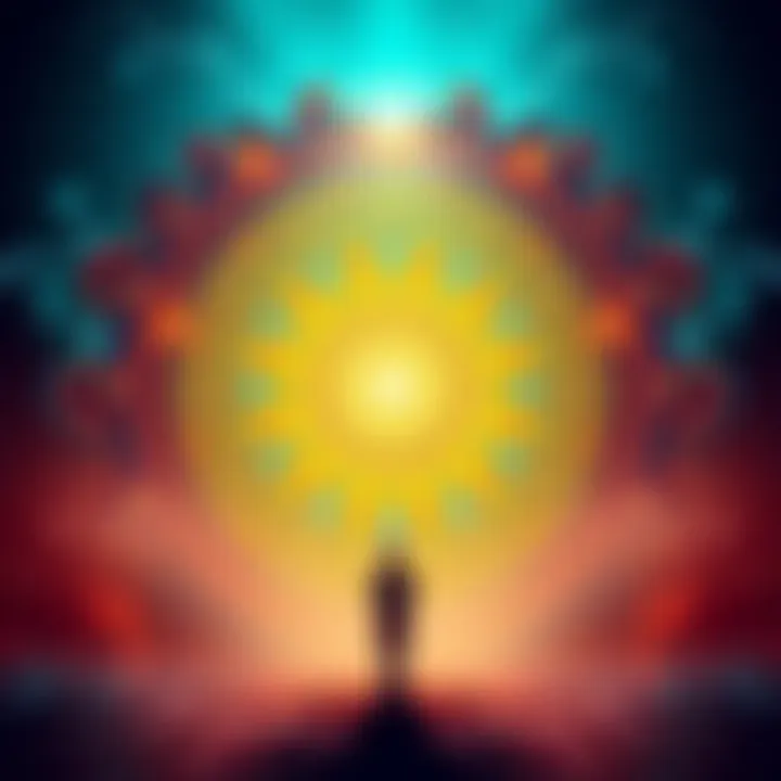 An illustration showing a circle of life symbolizing karma with interconnected actions and outcomes