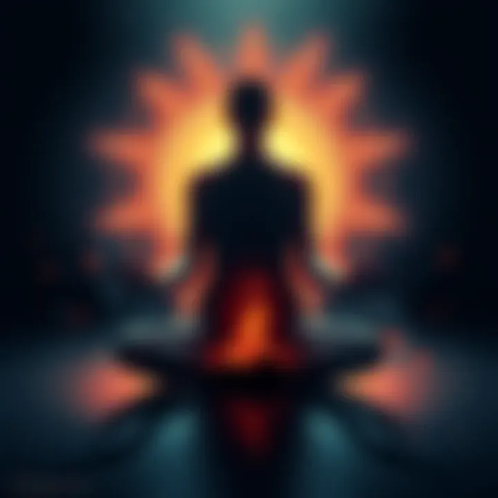 A person meditating with a glowing aura around them, surrounded by symbols of positivity and love, representing protection from negative energies.