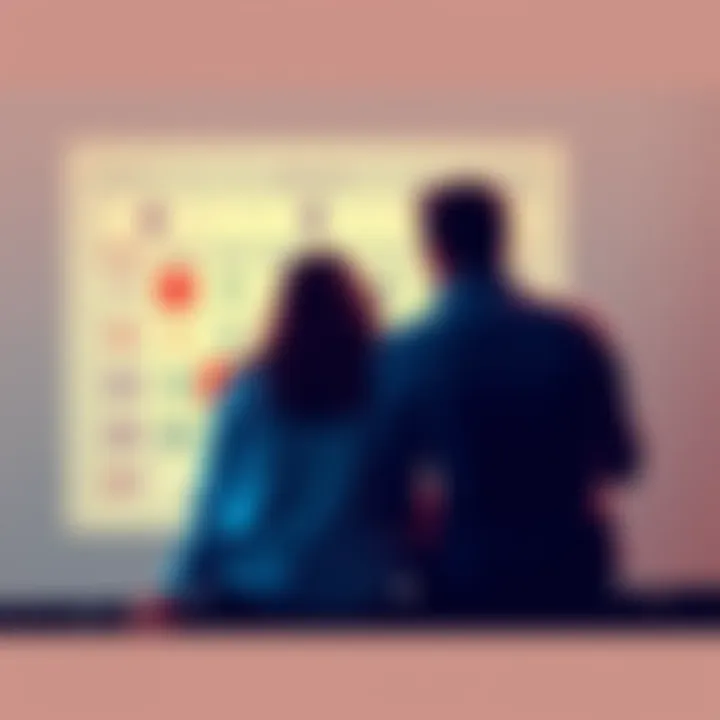 A couple sitting together looking at a calendar with their birthdays highlighted, symbolizing the connection between their dates and karmic numbers.