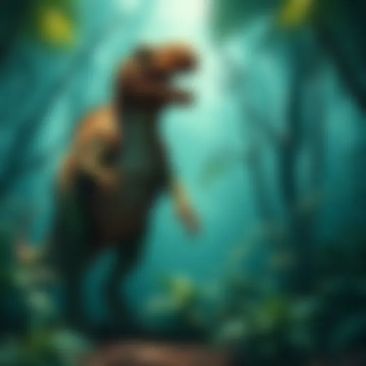 A large dinosaur-like creature with sharp teeth and a long tail, resembling the Kasai Rex, standing in a dense jungle setting.