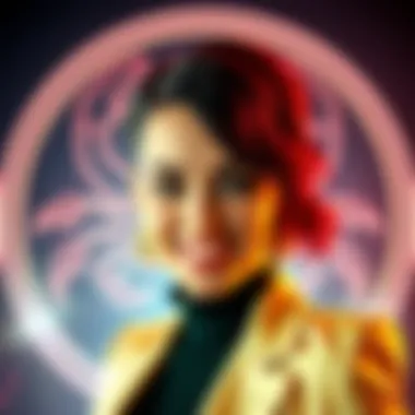 Katy Perry with Scorpio Symbol Katy Perry smiling with Scorpio symbol in the background, showcasing her vibrant personality and zodiac traits.