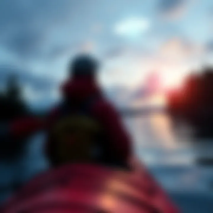 Kayak guide observing UFO in Ketchikan A kayak guide in Ketchikan, AK, looking up at the sky where a bright orb is visible, surrounded by trees and water.