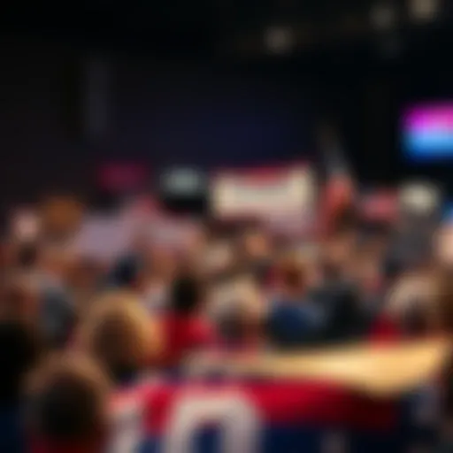 A crowd of people at a Kentucky primary election rally, holding signs and banners, with a focus on political engagement and AIPAC's influence.