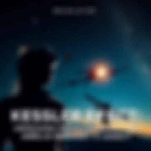 A visual representation of the Kessler Effect with space debris and a silhouette of Amelia Earhart in flight attire against a starry background.