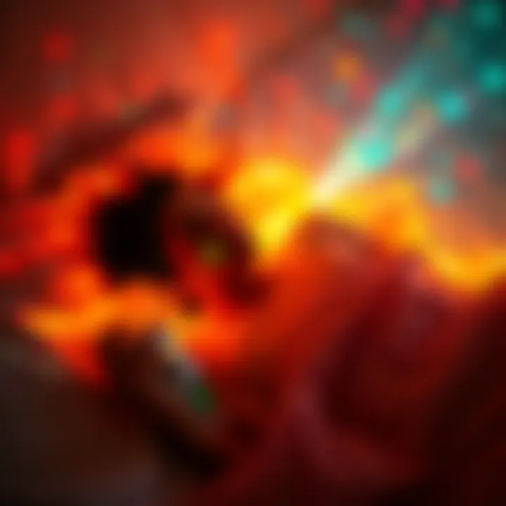 A person lying in bed with bright visuals around them, representing dreams and altered states of consciousness.