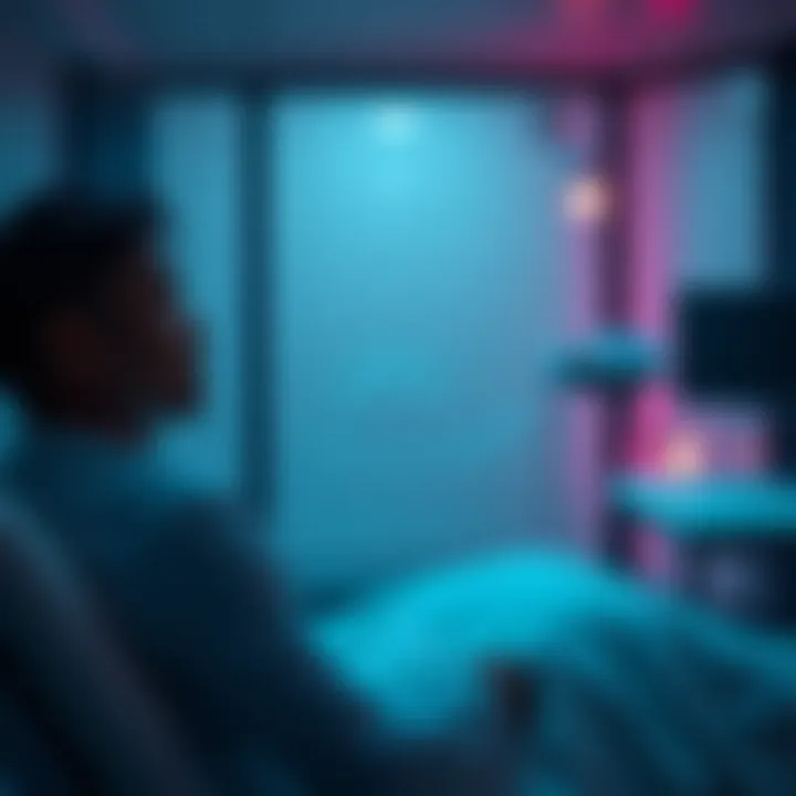 Individual sitting calmly in a therapy room, looking introspective while undergoing ketamine treatment for depression