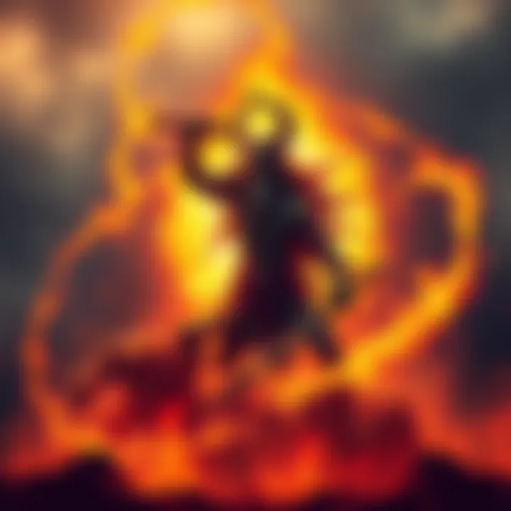 A symbolic representation of Ketu, the inner warrior, depicted as a strong figure surrounded by vibrant energy, fighting against illusions and ego, embodying strength and mastery.