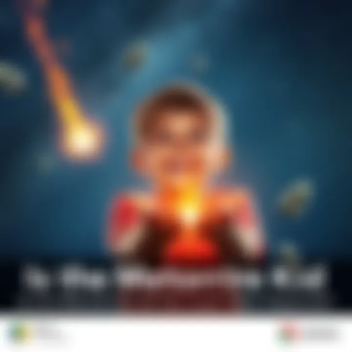 A young boy excitedly holds a glowing meteorite in his hands, with a look of wonder on his face, surrounded by a starry night sky.