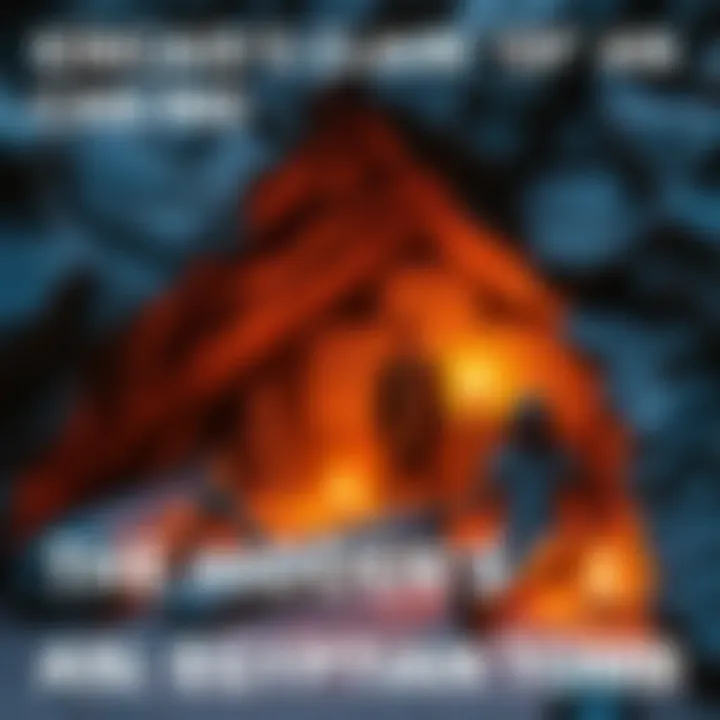 An artist's depiction of an explorer finding an ancient Egyptian tomb in the Grand Canyon, featuring mummies and hieroglyphs inside a rocky cave.