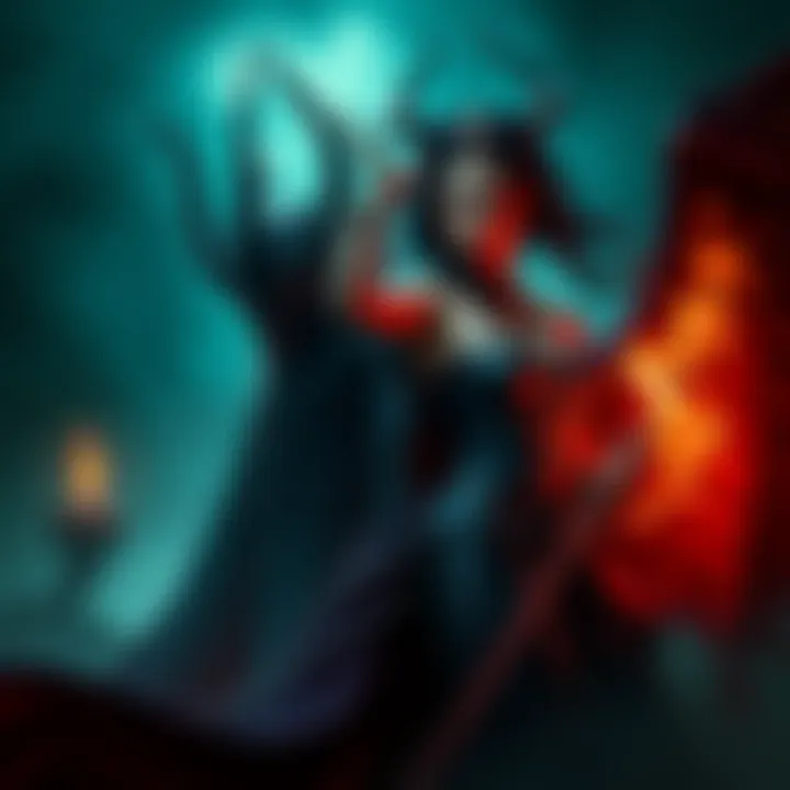 A representation of King Belial alongside a figure embodying the dark feminine, symbolizing strength and self-discovery in a mystical setting.