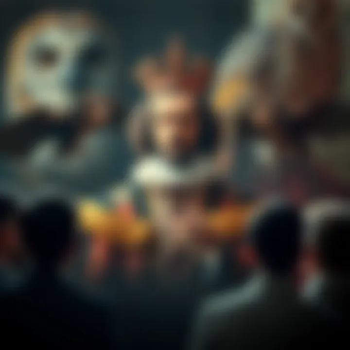 Photo of King Charles III with unique interpretations A photo of King Charles III, with people discussing strange shapes resembling devils and an owl in the background.