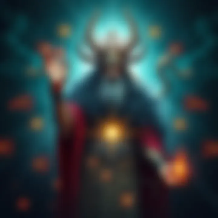 A depiction of King Asmodeus surrounded by mystical symbols, representing guidance and support while a person struggles with personal challenges like quitting smoking.