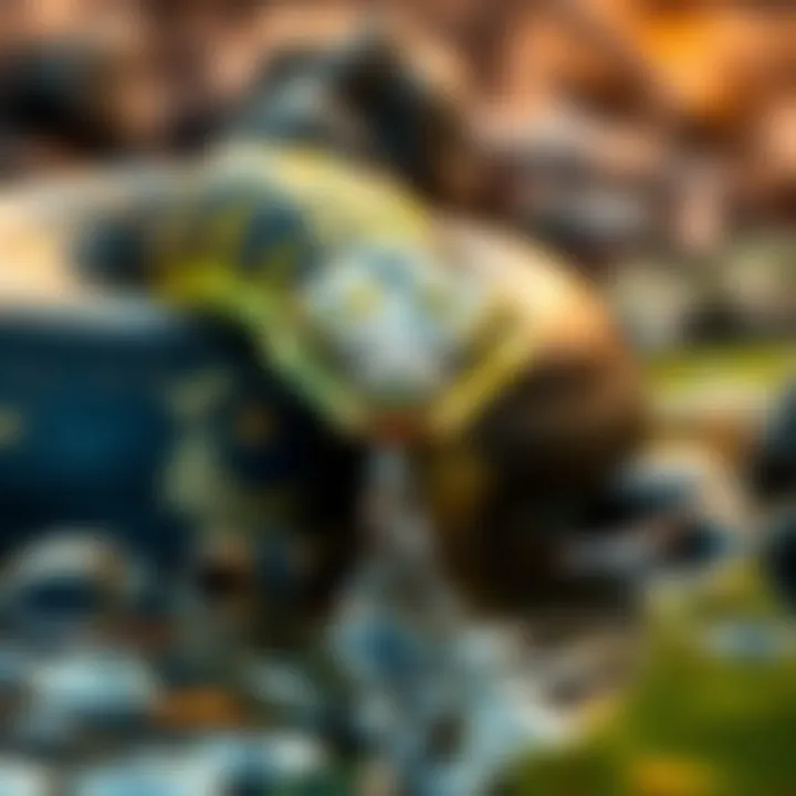 A King Cobra using its unique technique to sip water from a stream in the wild.