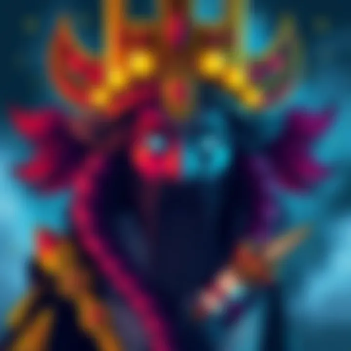 A colorful and lively illustration of King Paimon with vibrant designs and imaginative character details