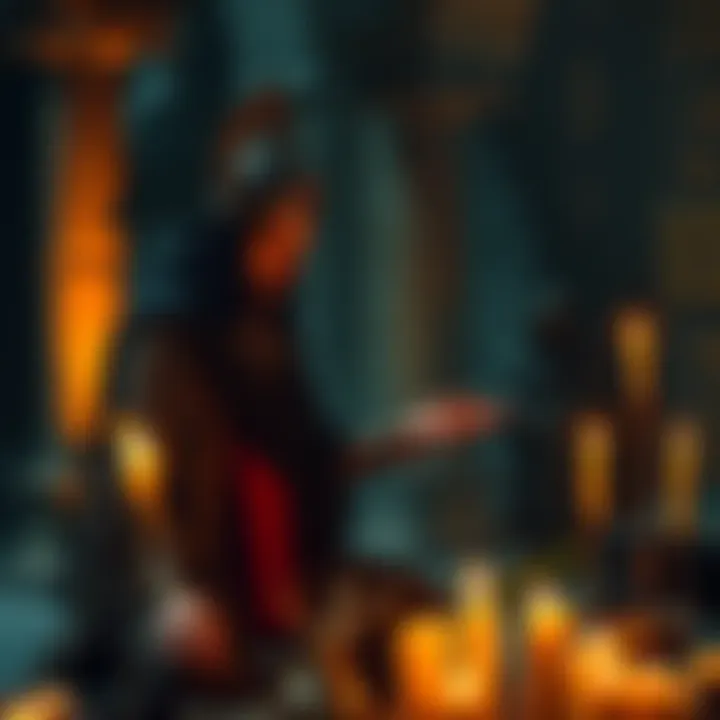 Individual conducting a job search ritual dedicated to King Paimon with candles and offerings