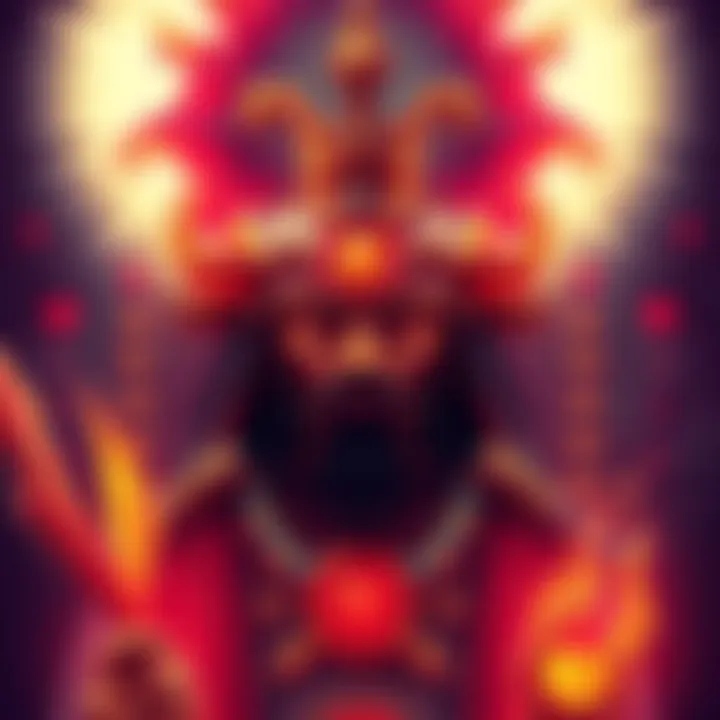 An artistic representation of King Paimon, a royal figure with an aura of power and wisdom, surrounded by symbols of psychic abilities and success.