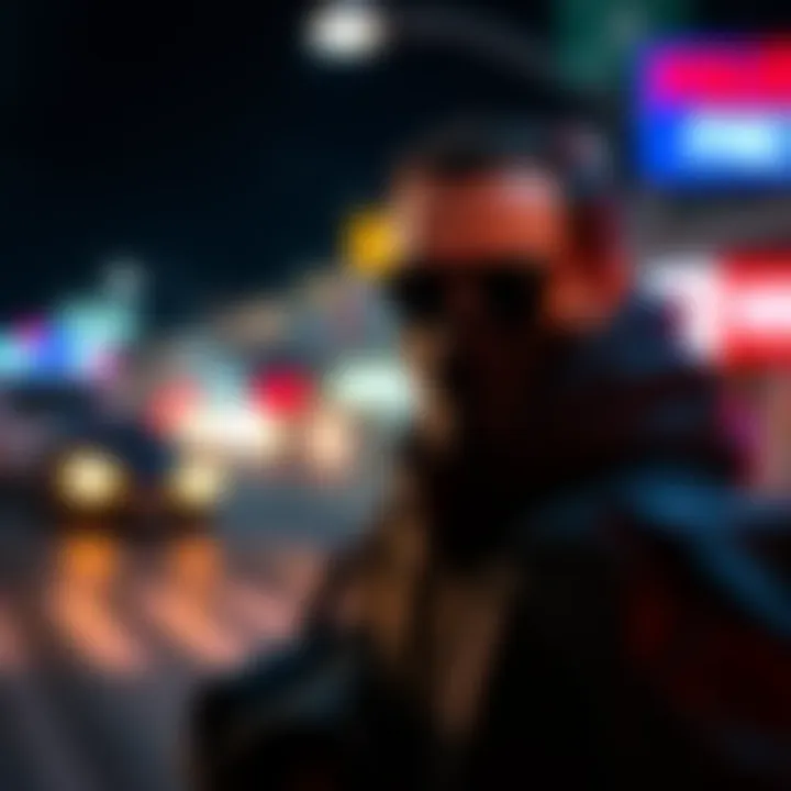 Individual wearing sunglasses and a mask, suggesting disguise, with a suspicious bag at their side.