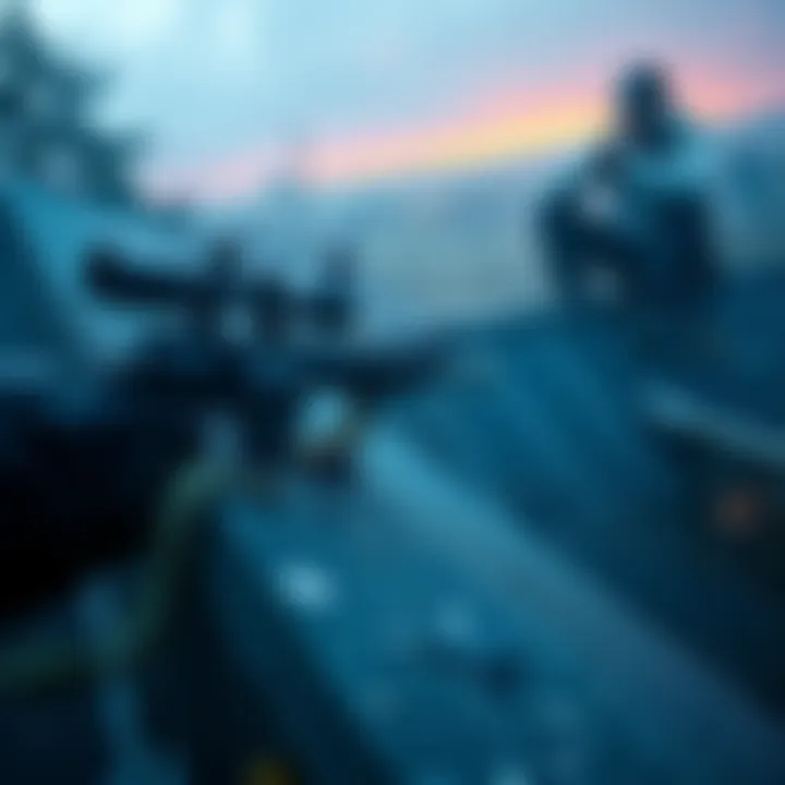 A figure disassembling a rifle on a roof before jumping down and leaving the weapon in the woods