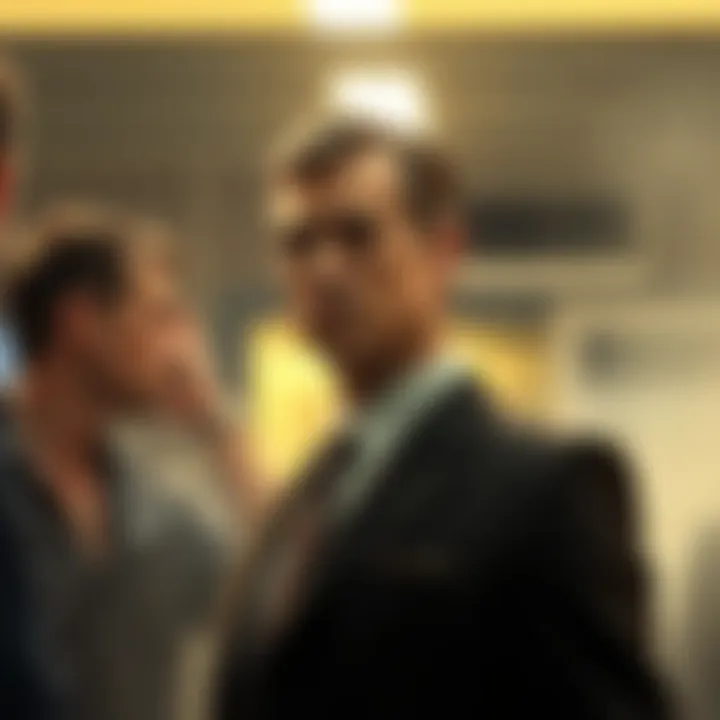 Kirk's bodyguard stands in a suit, looking serious while people around him point and whisper, mistakenly thinking he is an SS agent.