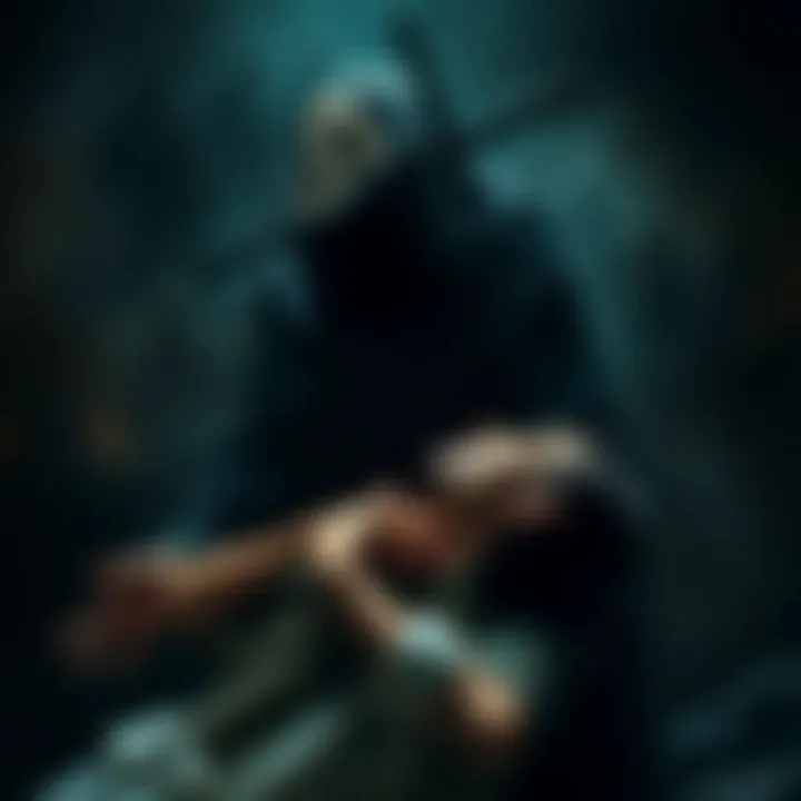 An eerie depiction of the Kiss of Judas, featuring a shadowy figure looming over a distressed healer, symbolizing spiritual predation.