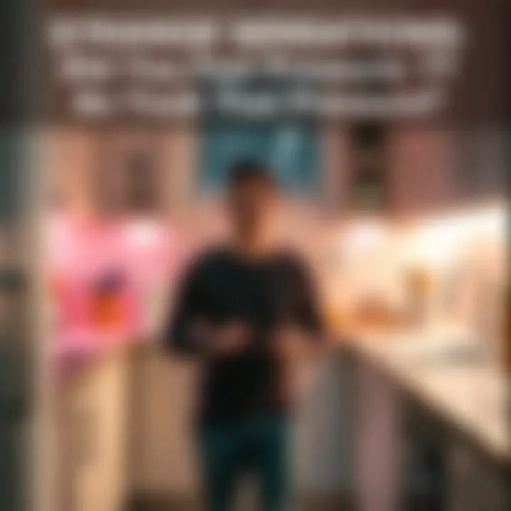 A person stands in a kitchen, looking surprised as they experience a sensation of pressure and a ringing sound, with a visible sense of curiosity and connection.