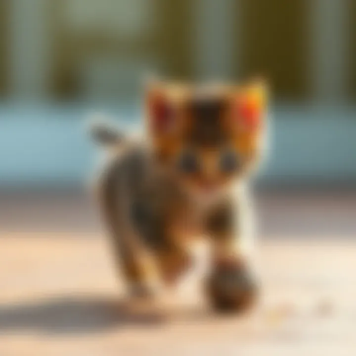 A determined kitten making an effort to jump onto a small surface, showcasing persistence in learning.