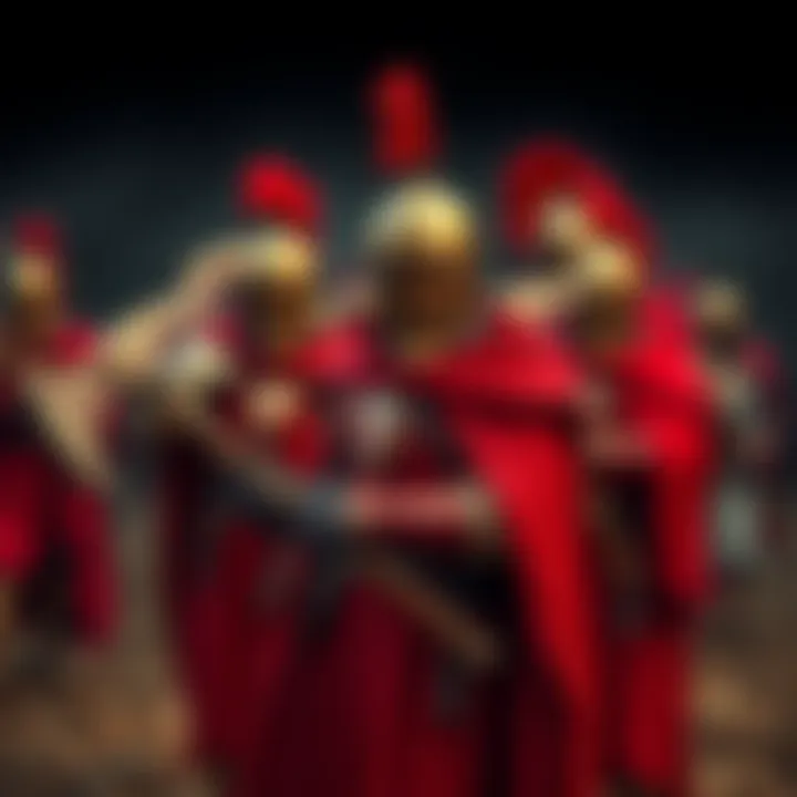 Knights of Malta in historical attire using pickaxes, one knight wearing a button on his cloak, set against a medieval backdrop.