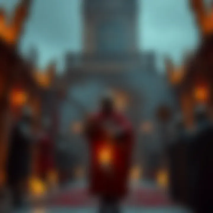 A Knight's Templar performing a ritual in a historic setting, surrounded by symbols of pagan beliefs and medieval architecture.