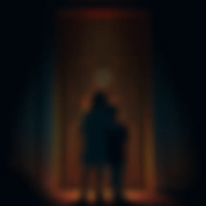 Two siblings standing by a dark back door, looking scared, as a mysterious knock echoes in the night.