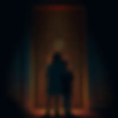 Knock at the Door Two siblings standing by a dark back door, looking scared, as a mysterious knock echoes in the night.