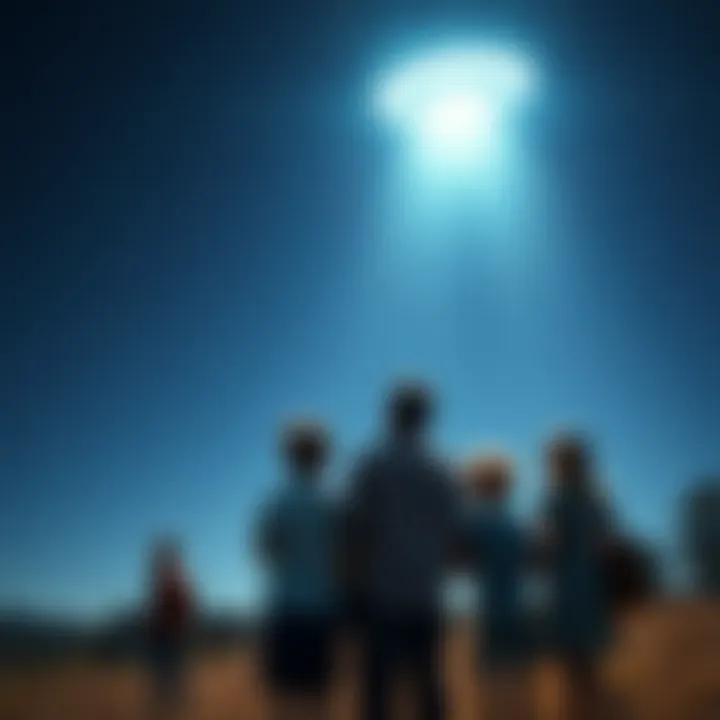 The Knowles family looking up at bright lights in the night sky during their UFO encounter in 1988.