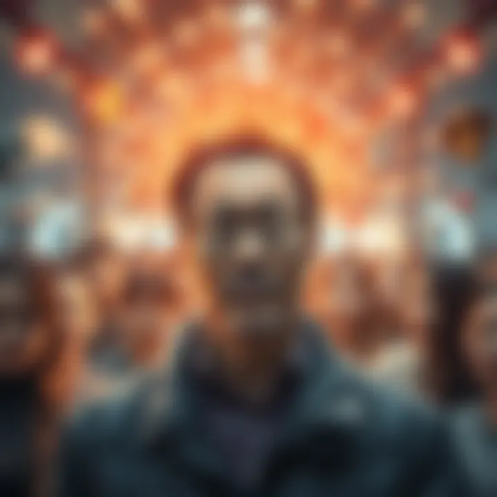 A 48-year-old Korean man surrounded by diverse people, symbolizing the connection of thoughts and ideas across cultures.