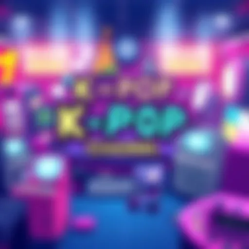 A colorful graphic illustrating K-Pop elements with subtitles, attracting Spanish speakers to a channel about K-Pop.