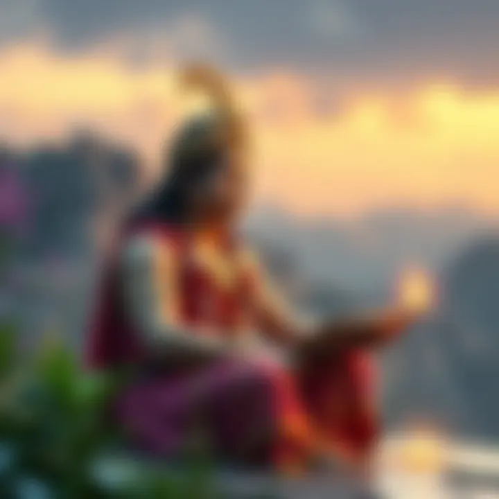 Krishna Speaking in Bhagavad Gita A serene depiction of Krishna, speaking with wisdom, surrounded by nature, reflecting peace and spirituality.