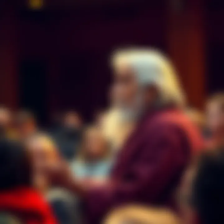 Krishnamurti speaking to an audience, sharing his teachings, with focused expressions from listeners.