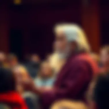 Krishnamurti Giving a Talk Krishnamurti speaking to an audience, sharing his teachings, with focused expressions from listeners.