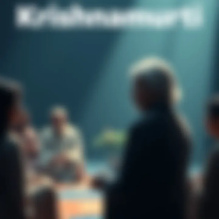 A serene scene of a man speaking to a group, illustrating Krishnamurti's philosophy on awareness and understanding