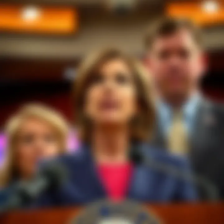 Kristi Noem at a press conference with her husband in the background