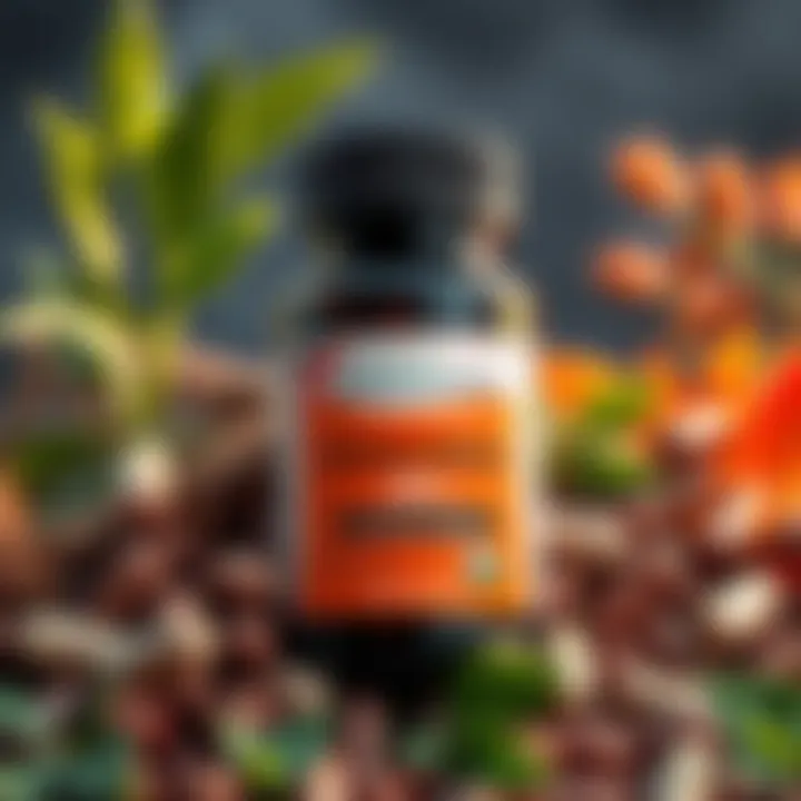 A bottle of Ksheerabala 101 capsules surrounded by herbal ingredients and leaves, showcasing its health benefits.