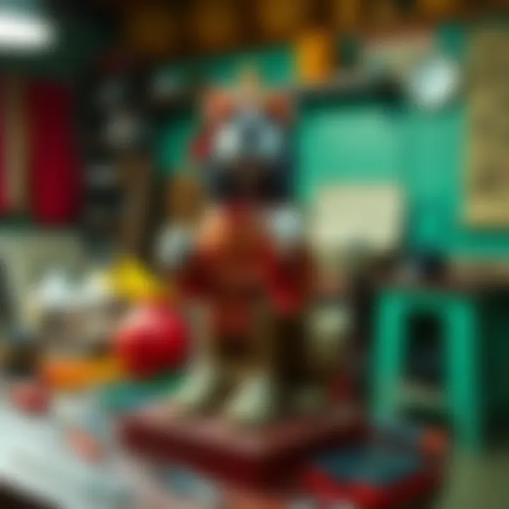 Kukkuripa the Dog Saint 3D printed statue of Kukkuripa, a dog saint, displayed on a table with tools and materials around it.
