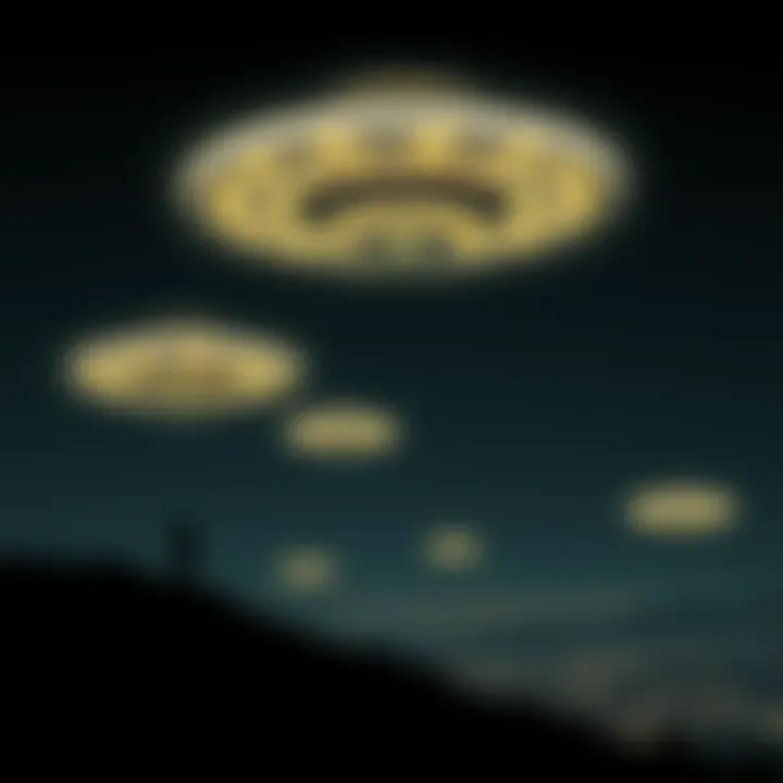 Glowing discs and humanoid figures hovering in the night sky over Kumburgaz, Turkey, captured by Yalçın Yalman.