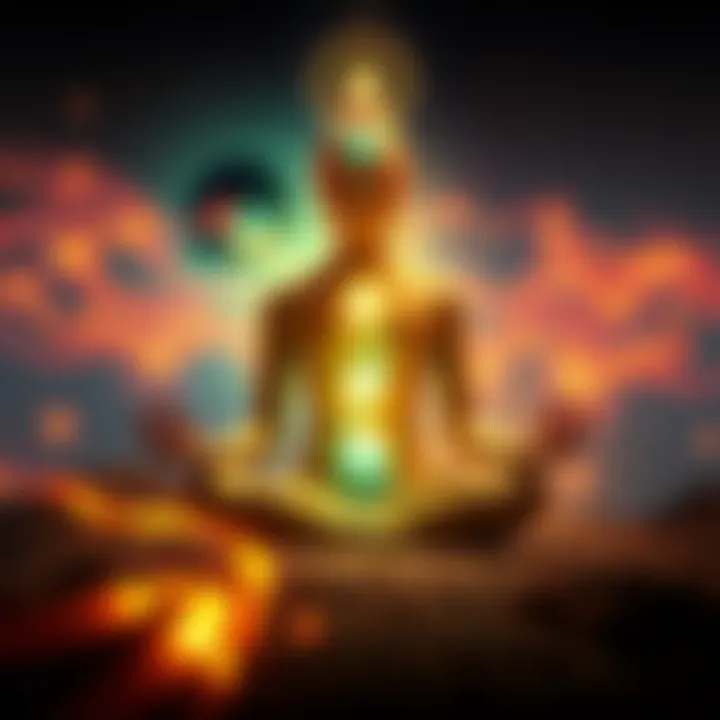 Kundalini Awakening Process A person meditating with energy flowing around them, symbolizing Kundalini awakening after a Vipassana retreat