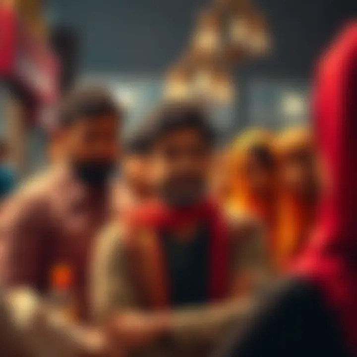 A person asking for help to find a suitable kundli match for arranged marriage, surrounded by community members discussing options.