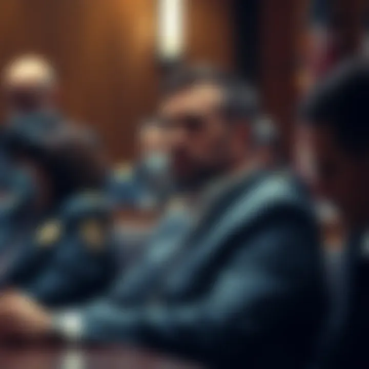 Kyle Odom sitting in a courtroom, looking distressed and surrounded by legal officials during a trial.